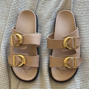 Billini Women's Beige Sandals with Gold Buckles